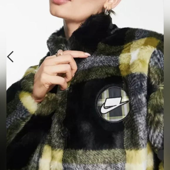 Nike Sportswear Oversized Plaid Faux Fur Jacket Coat Women US XL NEW DD4541-010 - Picture 8 of 11